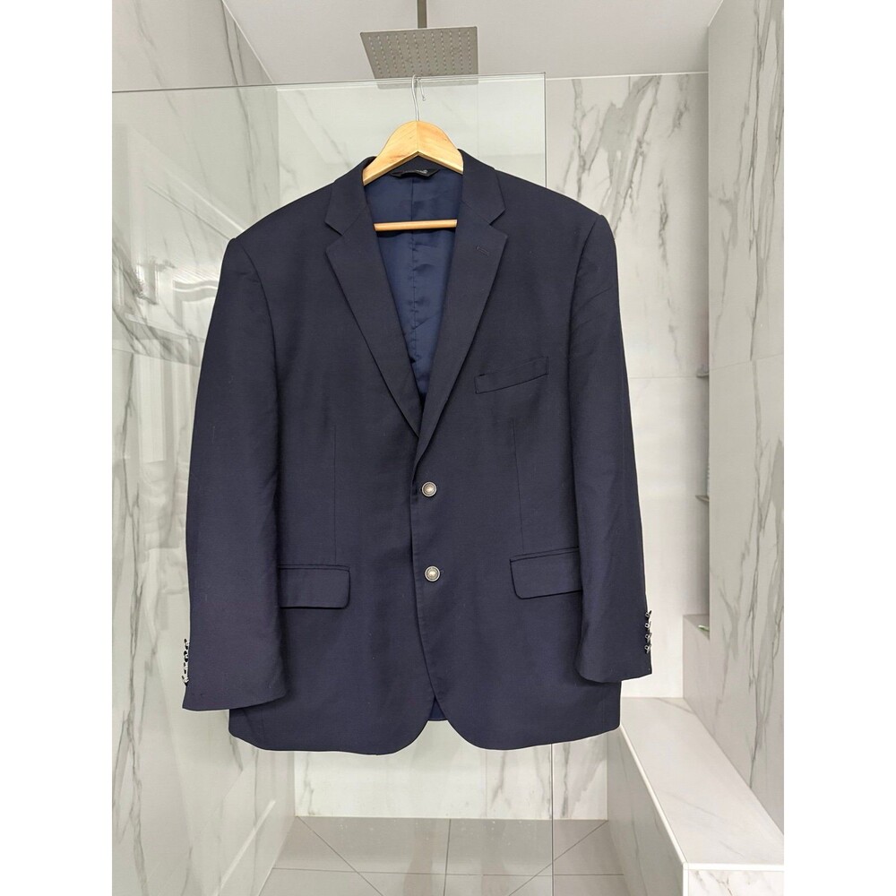 Jos A Bank Traveler's Collection Tailored Fit 46R Dark Navy Blazer Wool Jacket
